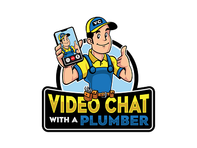 Video Chat with a Plumber Logo and Mascot Design air air conditioning cooling heating mascot mascot design mascot logo design plumber plumber logo plumber mascot plumbing video chat
