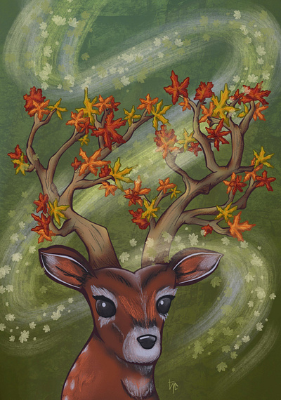 oh deer, autumn is here autumn deer illustration leaves procreate seasons wind