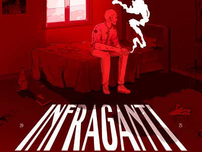 "Infraganti" Single release design illustration light music procreate red release room smoke