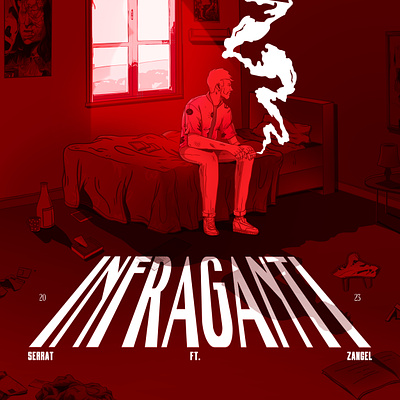"Infraganti" Single release design illustration light music procreate red release room smoke