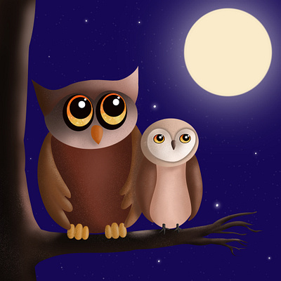 Owls in Moonlight art design digital art digital illustration graphic design halloween illustration nature owl owls procreate