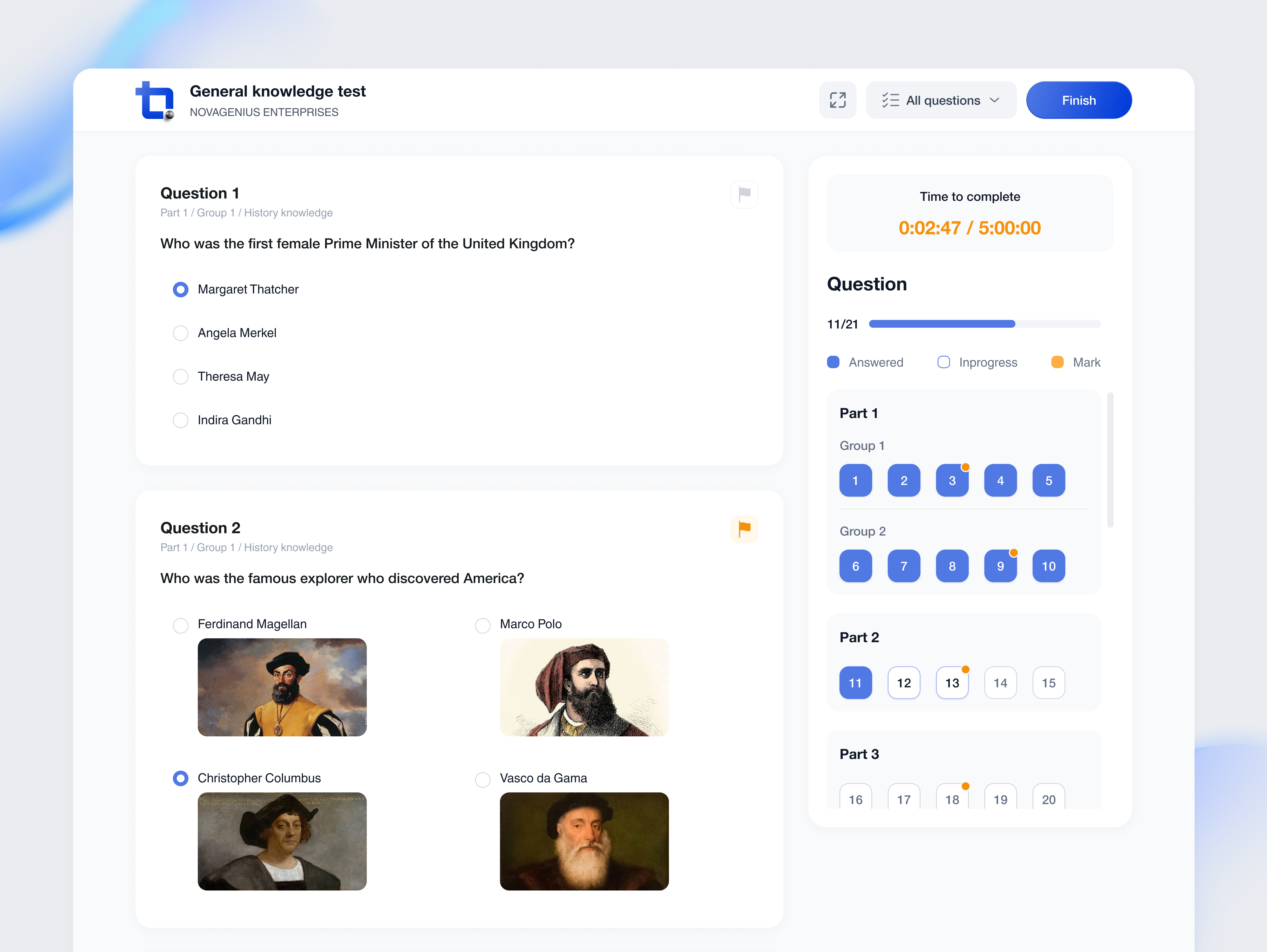 Online test page - Website edtech education online test survey ui ux