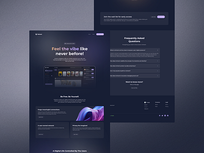 Uniment Social 3d branding dark mode darkmode gradients design figma figma design gradients illustration landing page minimal orange purple saas typography ui web design web3 social webflow website design