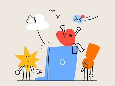 Laptop Fellas brand illustration character character design drawing editorial exclamation mark hand drawn heart illustration illustrator laptop minimal product illustration star vector