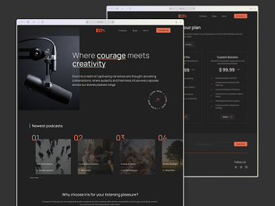 Iris - podcasts | UI Project dark theme design podcast ui project web design