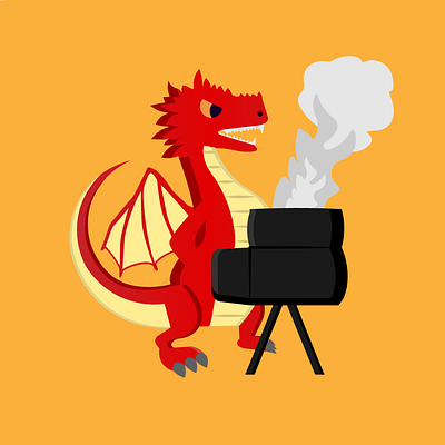 Barbecue dragon animation arte barbecue bbq churrasco design dnd dragon dragons dragão dungeonsanddragon flat illustration logo reddragon smoke vector