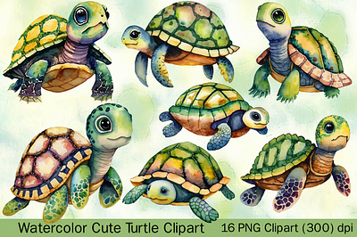 Watercolor Cute Turtle sea turtle