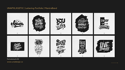 Hand lettering Treatments for MantraBand art branding customart design dribbble graphicdesign handlettering illustration lettering mugs totebags tshirts type typography