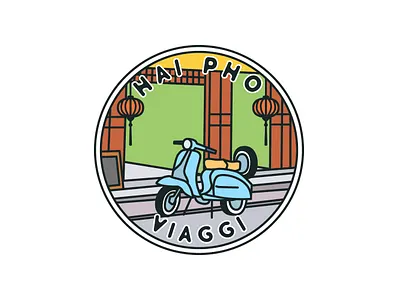 Hai Pho Viaggi adventure apparel badge brand brand identity branding design illustration label landscape line line art logo logo design logos monoline sticker vector vespa vintage