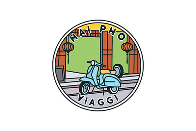 Hai Pho Viaggi adventure apparel badge brand brand identity branding design illustration label landscape line line art logo logo design logos monoline sticker vector vespa vintage