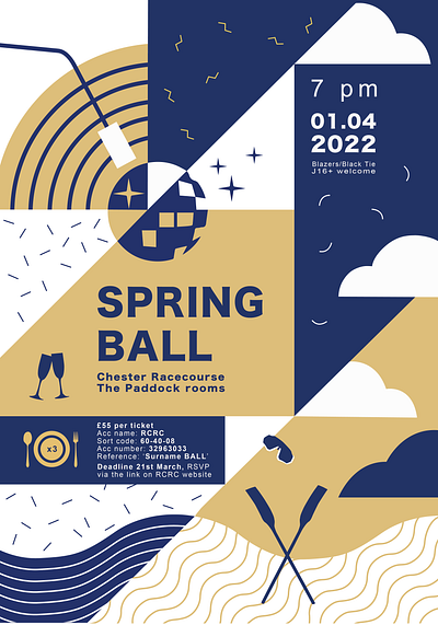 Rowing club's Spring Ball event poster branding graphic design illustrator poster vector drawing