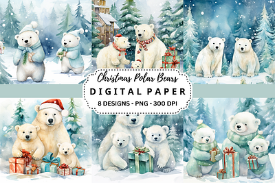 Christmas Polar Bears Backgrounds Papers tumbler wrap