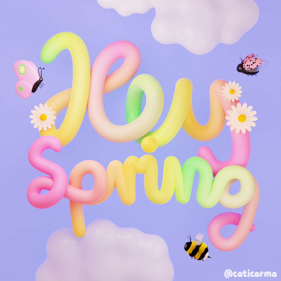 Hey Spring 3d 3d art 3d artist 3d butterfly 3d character 3d design 3d font 3d gif 3d illustration 3d illustrator 3d modelling berlin 3d blender blender 3d character design colorful cute illustration kawaii spring