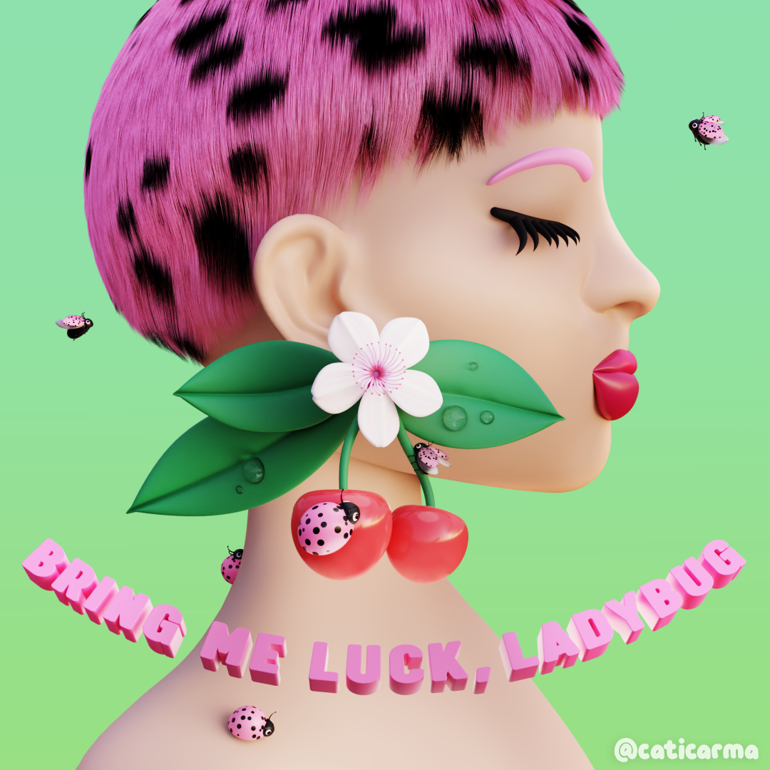 Lady Luck 3d 3d art 3d artist 3d character 3d cherry 3d cherryblossom 3d design 3d gif 3d girl 3d illustration 3d illustrator 3d ladybug 3d modeling blender blender 3d character design colorful cute illustration kawaii