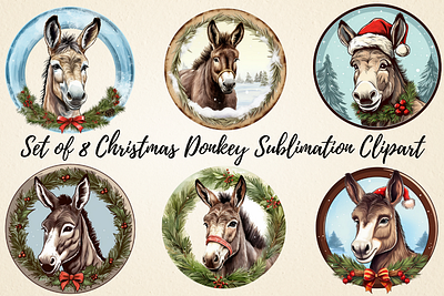 Christmas Donkey Sublimation Clipart digital paper crafts