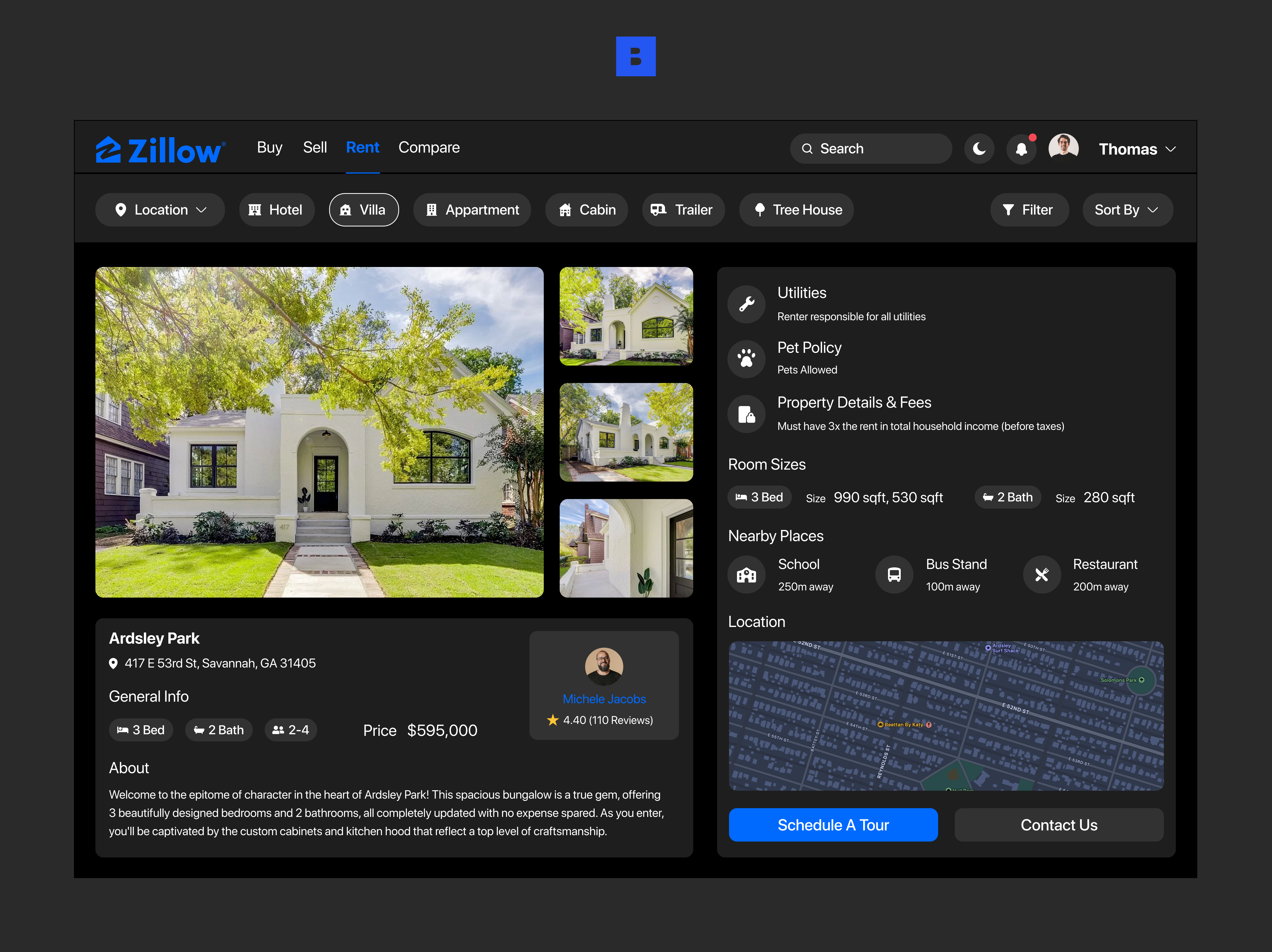 Example of Zillow Listing Page (Dark Mode)