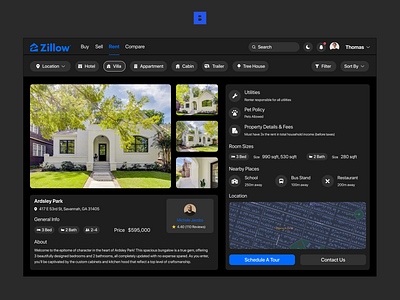 Zillow Listing Page (Dark Mode) darkmode desktop graphic design ui uiux ux uxdesign zillow