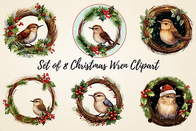 Christmas Wren Clipart Bundle journaling clipart