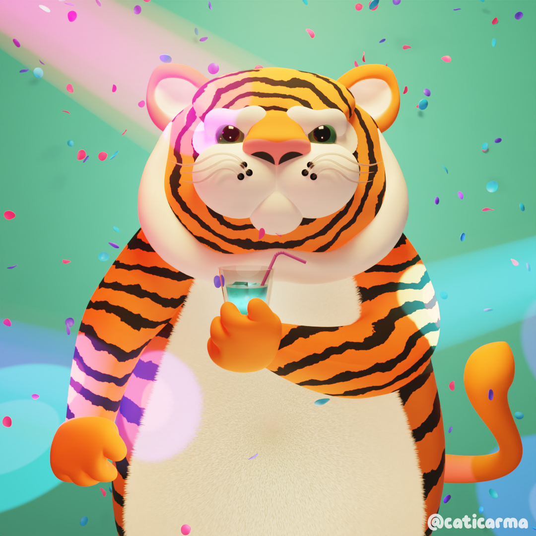 Party Tiger 3d 3d art 3d artist 3d character 3d confetti 3d design 3d drink 3d gif 3d illustration 3d illustrator 3d modeling 3d tiger berlin 3d blender blender 3d character design colorful cute illustration kawaii