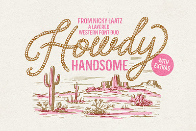 Howdy Handsome Layered Font Duo cowboy font cowboy themed cowgirl themed ligature retro rope font southern vintage western clipart western font wild west font