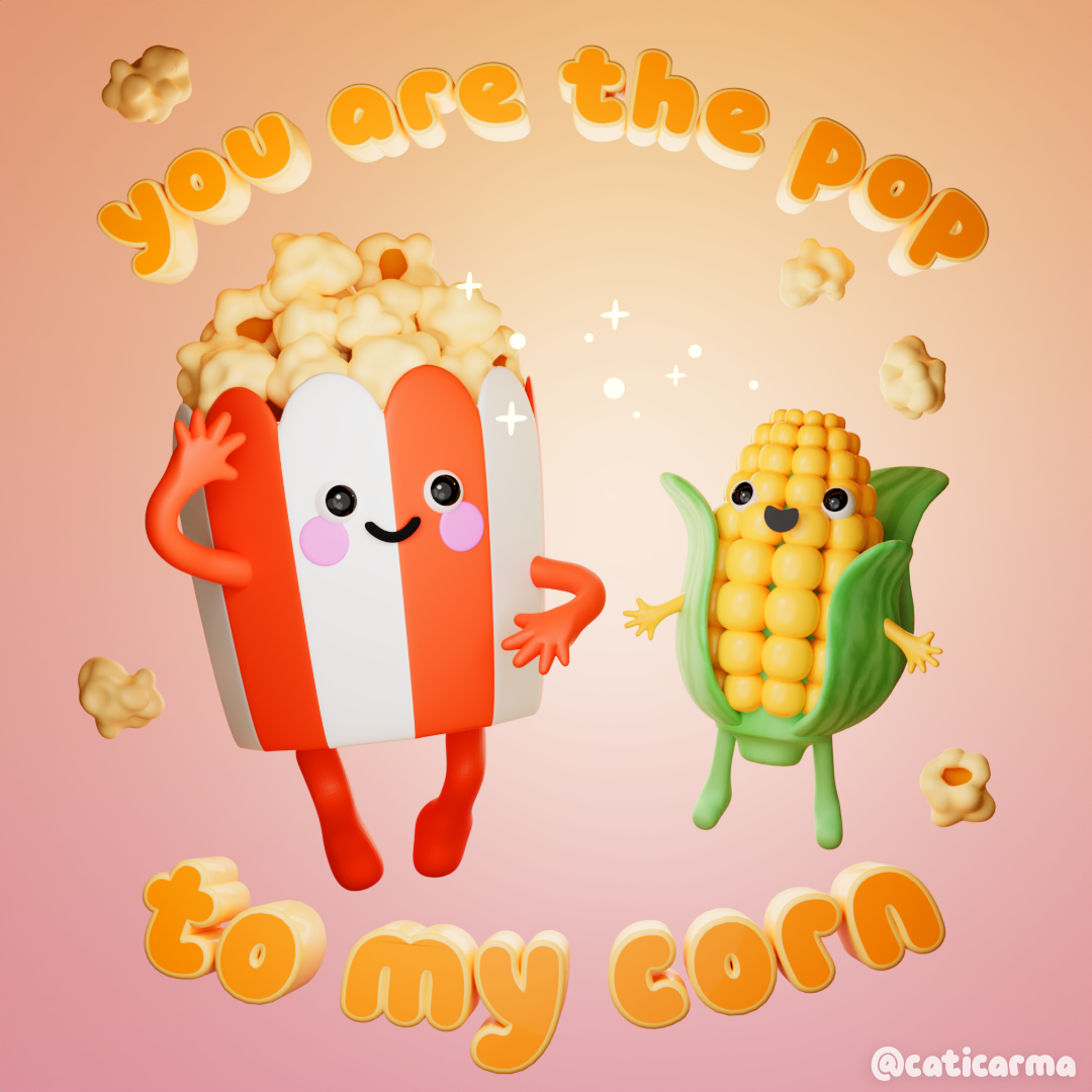 Pop&Corn 3d 3d art 3d artist 3d character 3d corn 3d design 3d gif 3d illustration 3d illustrator 3d modelling 3d popcorn berlin 3d blender blender 3d character design colorful cute funny illustration kawaii
