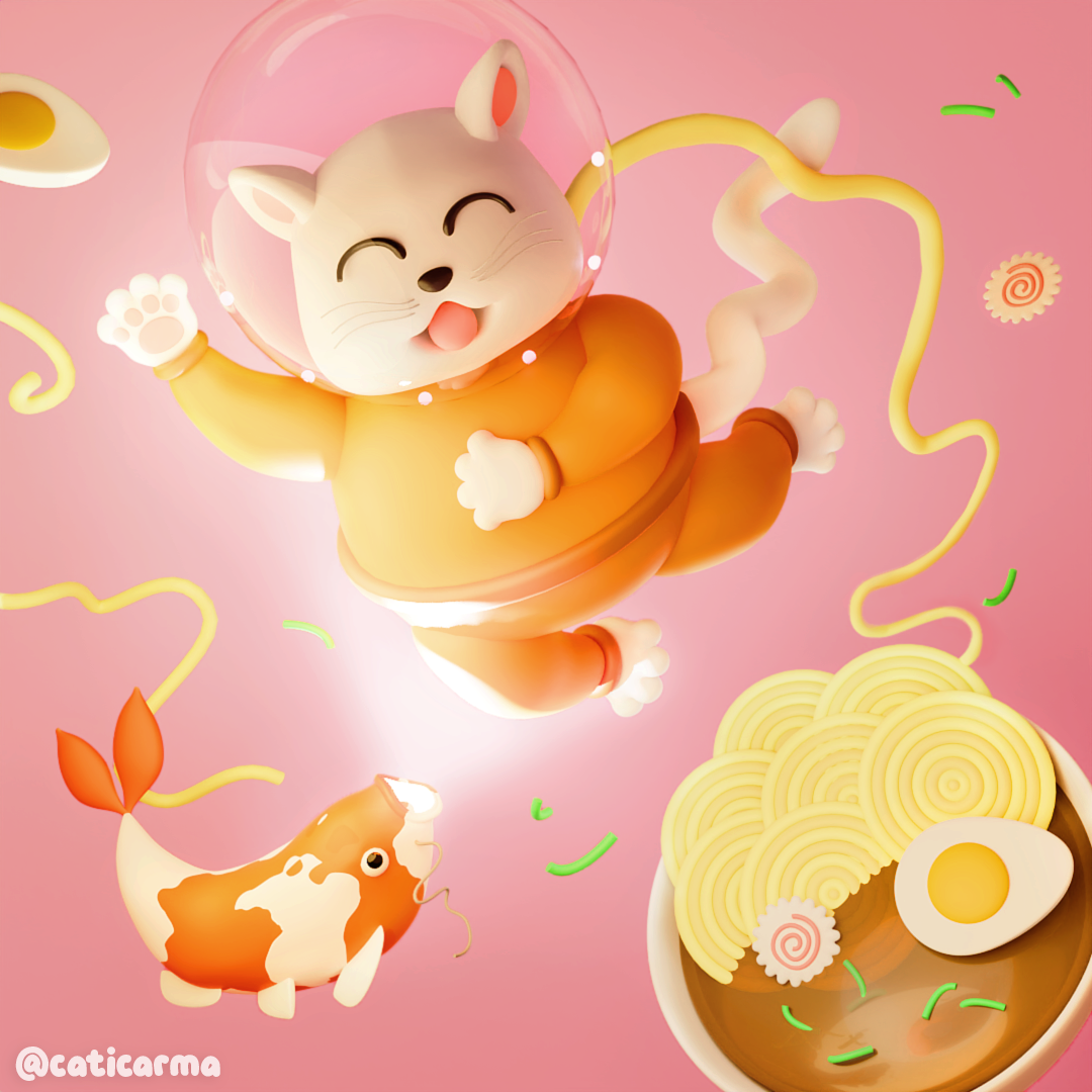 Space Kitty 3 illustration 3d 3d art 3d artist 3d cat 3d character 3d design 3d gif 3d illustrator 3d modelling 3d ramen berlin 3d blender blender 3d character design colorful cute illustration kawaii space cat