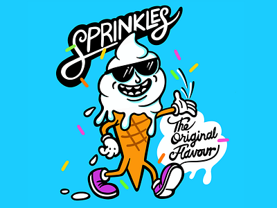 Sprinkles the original flavour cartoon character character design cold cool design digital art dude food glases graphic design happy ice cream illustration smiling sprinkles sweet tasty vector walking