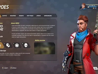 Graphical User Interface - Heroes About 3d 3d design animation design game game design gamers graphic design graphical user interface gui illustration interface menu menu design redesign ui ux work