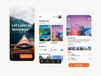 Travel App adventure app app book a trip branding dailyui design designinspiration designoftheday destination graphic design illustration logo travel travel app ui vacation app vacation planning