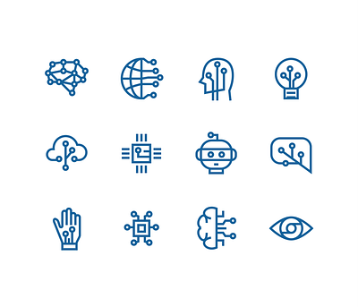 Artificial intelligence icons artificial brain chip cloud connect dot eye globe hand human icon ideia intelligence lamp pc robot world