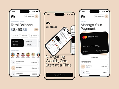 EconoSage - Finance Apps application bank app bank card banking banking app clean finance app financial fintech mobile banking money money transfer ui uiux wallet wallet app