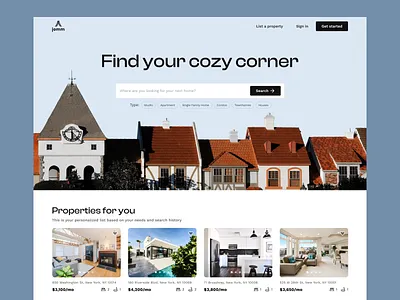 Real estate rental app cards homepage properties real estate