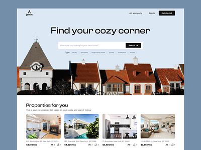 Real estate rental app cards homepage properties real estate