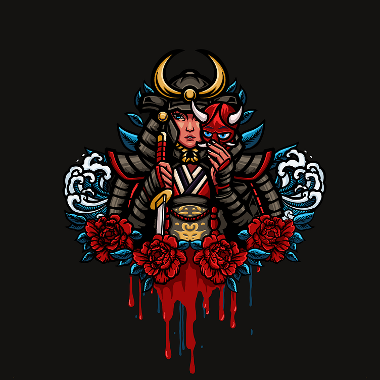 Masked Samurai: Elegance Amidst Battle by Koora Graphic on Dribbble