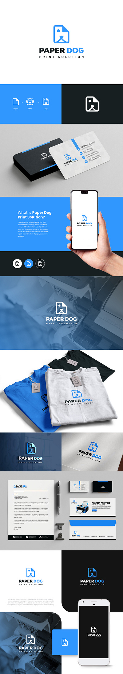 Logo Design and Identity for PaperDog Print Solution app branding design dog graphic design logo paper print printer printing