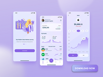 Stock Trading App - Glassmorphism design style app appdesign clean app design glassmorphism glassmorphism design style mobile mobileapp mobileappdesign modern app stock app trade app trading app ui uidesign