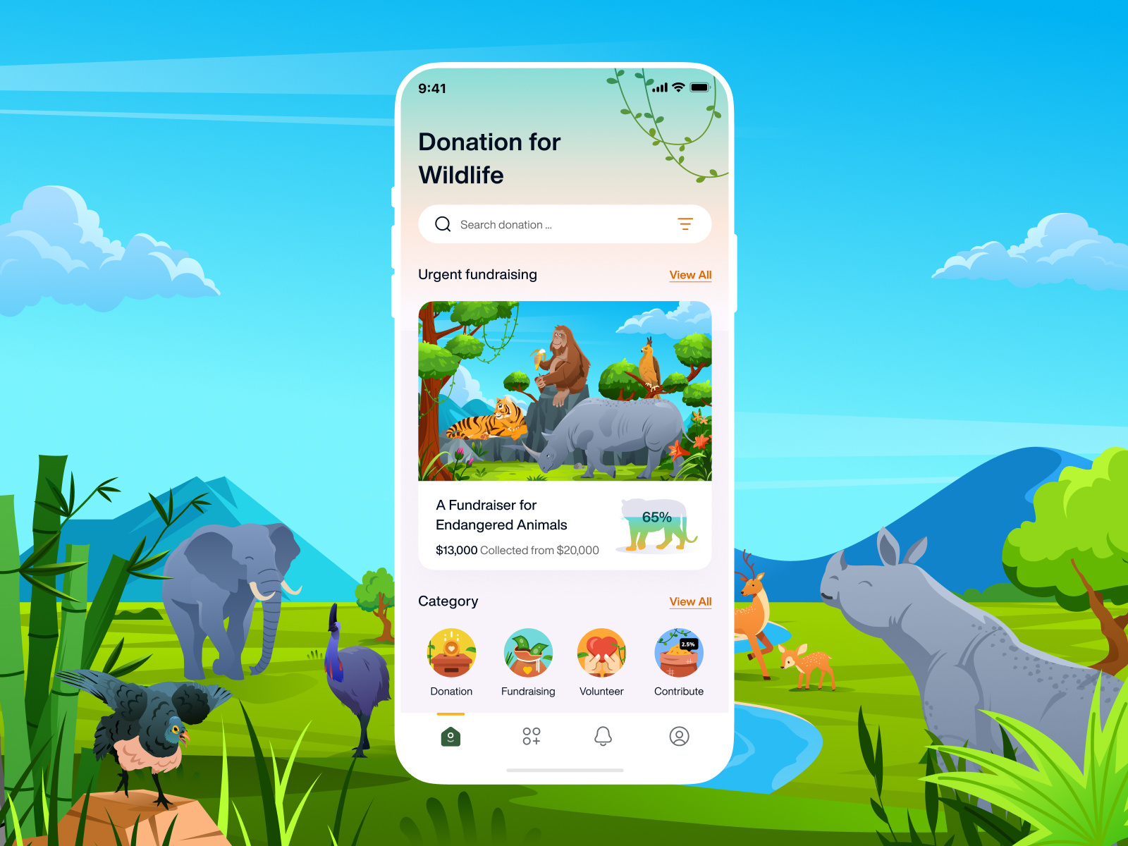Animal Conservation Donation: Animation 🦧 animal animation app application daylight donation forest fundraising graphic design icon illustration ios mobile mobile app motion graphics tiger transaction ui design uiux wildlife