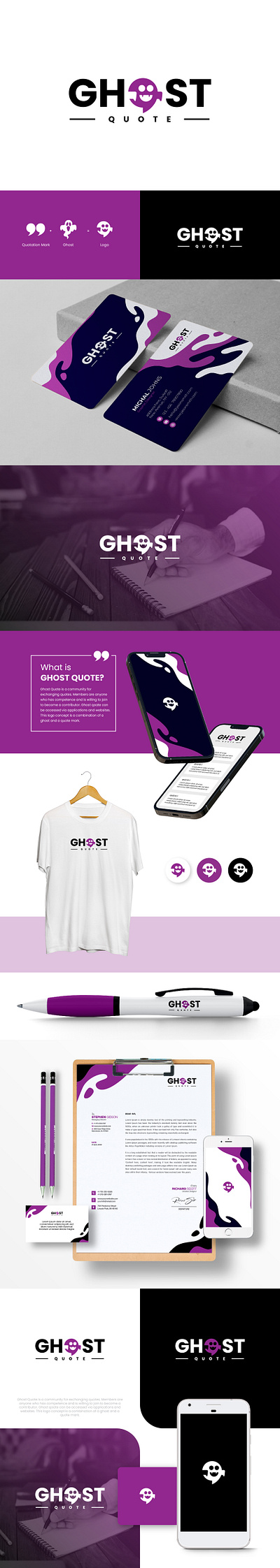 Logo Design and Visual Identity for Ghost Quote app branding design ghost graphic design identity logo quote ui vector visual