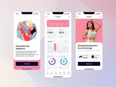 Fitness mobile application aerobic charts dashboard design fitness grid gym minimalism mobile notifications personalize program reminder schedule sports tests training ui ux workout