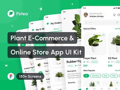 Potea - Plant E-Commerce & Online Store App UI Kit app app design application design design system e wallet app interface mobile mockup plant app plant ecommerce app plant marketplace app plant shop app plant store app portfolio project ui ui design ui kit uiux