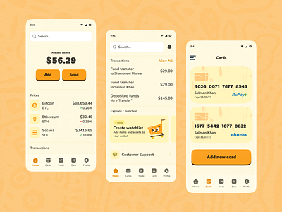 Finance App UI (Kawaii) cards cute ui debit card finance finance app kawaii kawaii cute monochrome orange payment salmanwap ui design
