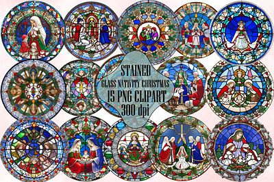 Stained Glass Nativity Christmas greeting
