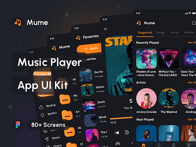 Mume - Music Player App UI Kit app app design application audio player app design design system interface media player app mobile mockup music app music player app music streaming app portfolio project ui ui design ui kit uiux uxui