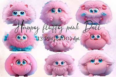Happy fluffy pink Doll single object