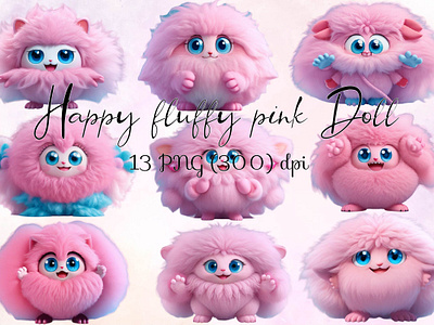 Happy fluffy pink Doll single object