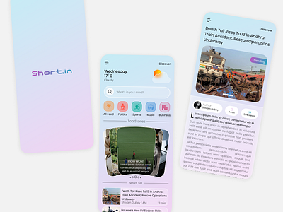 Short.in - News App cleanui figma glassyeffectdesigns graphicdesign newsandroidappui newsapp newsappui trending uiux uniquedesigns yashpalbhartidesigns