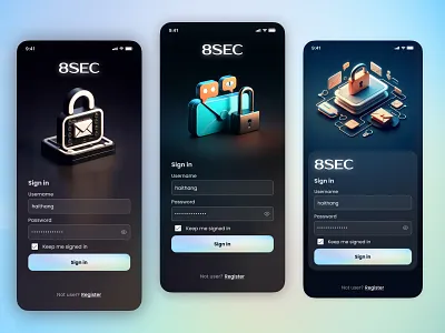Login screen draft version using AI Illustration 3d ui