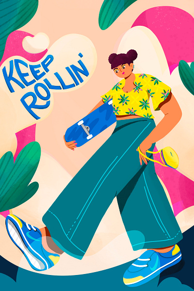 Keep Rollin’ character illustration lettering nike procreate shoes skateboard typography