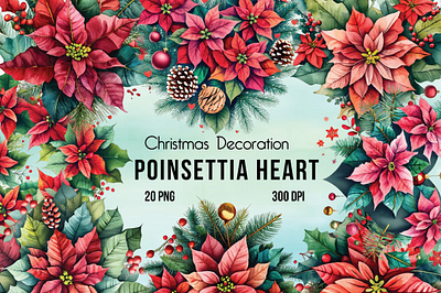 Christmas Decoration Poinsettia Heart merry christmas