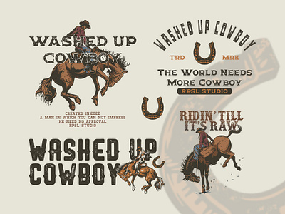 WASHED UP COWBOY DESIGN KIT apparel design badges design brand identity branding design t shirt freelace graphic design illustration logo sketch vector western design